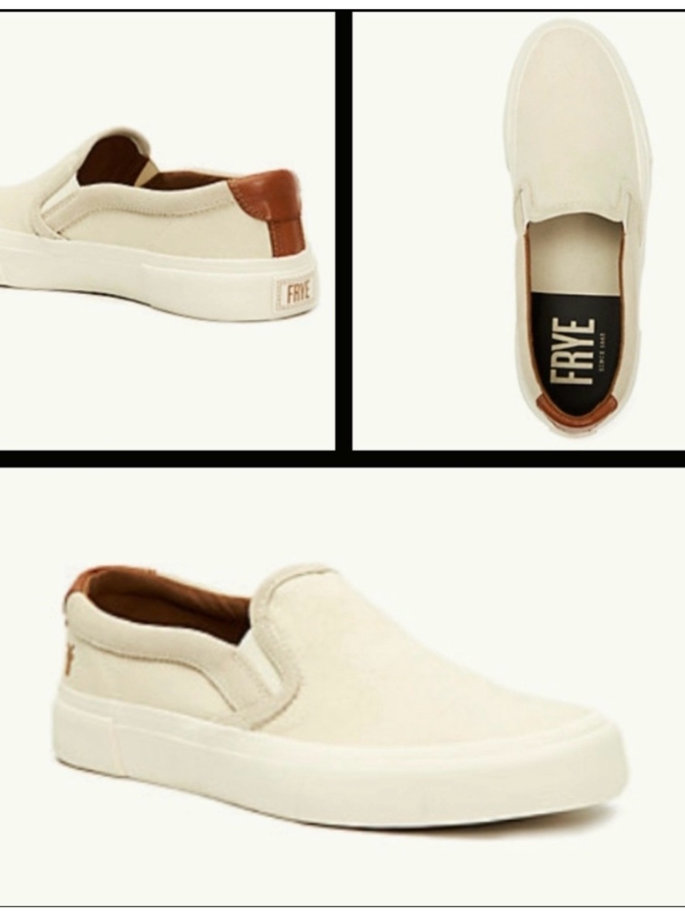 FRYE Ludlow Cream Canvas Slip-On Sneakers Size 10.5 Leather Trim Classic Fit - Picture 2 of 7